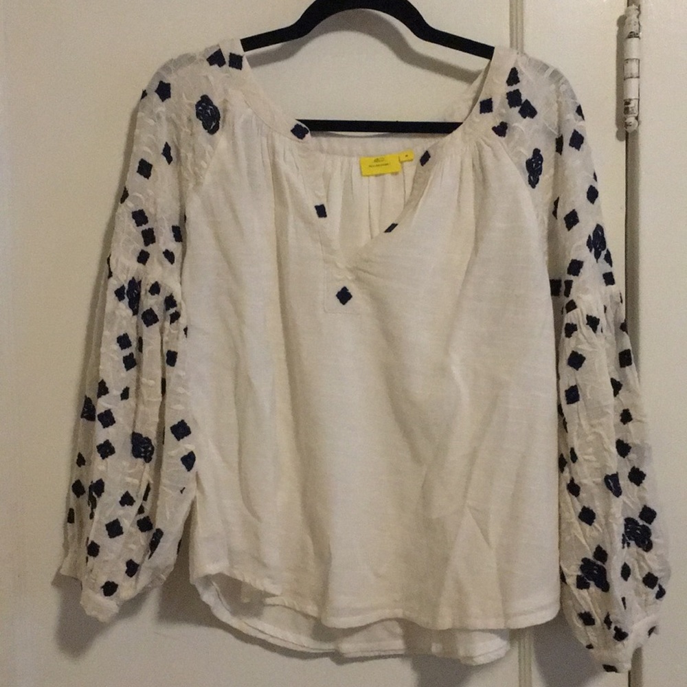 RollerRabbit long sleeve embroidered cotton blouse